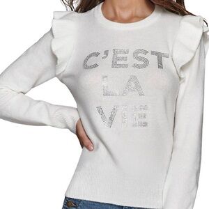 Karl Lagerfeld White Ruffle Sleeve Sweater